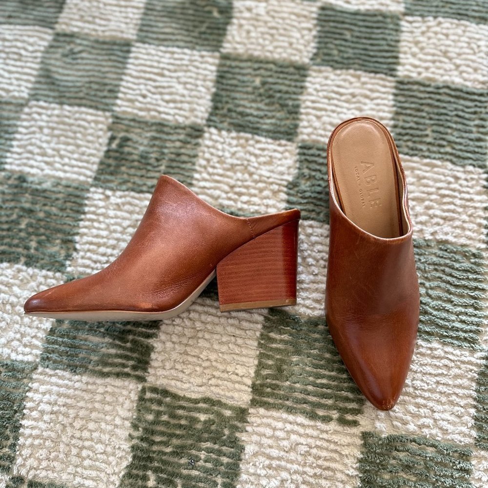 Brown Leather Heels Mules